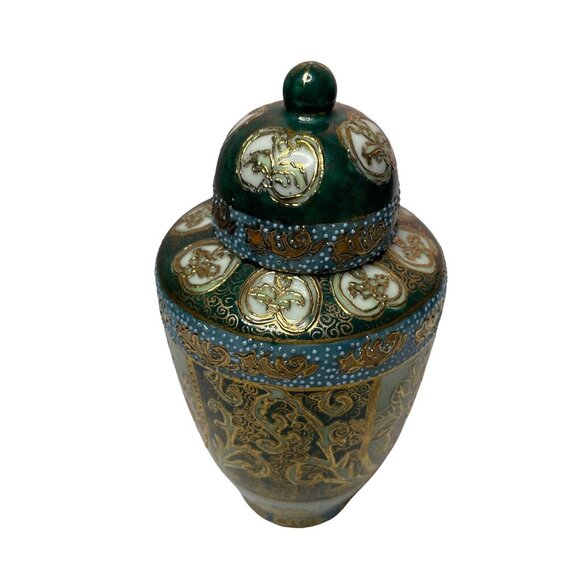 Antique Japanese Porcelain Ginger Jar Hand Painted Cloisonné Moriage Signed 7” - Picture 4 of 9